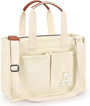 ZORFIN Canvas Tote Bag for Women with Zipper and Pockets Crossbody Work Laptop Book Bag for Travel College Gift