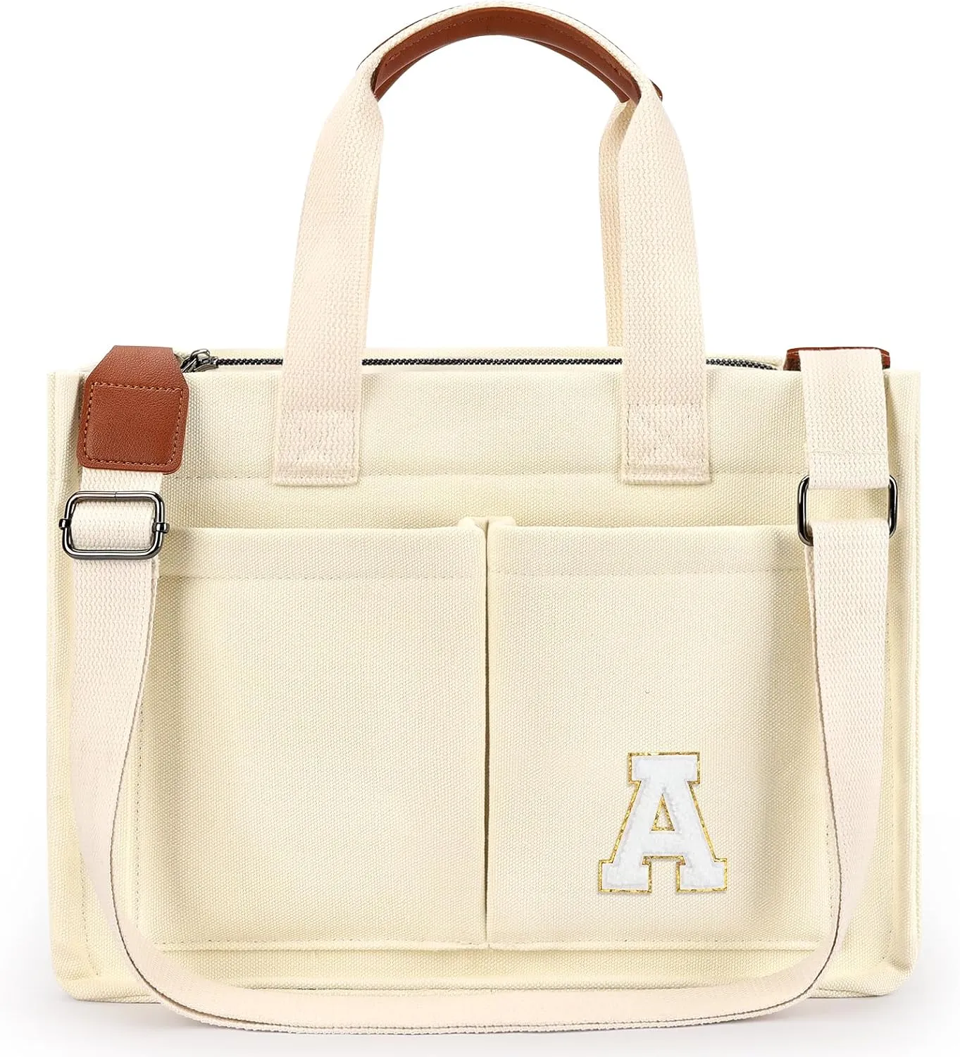 ZORFIN Canvas Tote Bag for Women with Zipper and Pockets Crossbody Work Laptop Book Bag for Travel College Gift