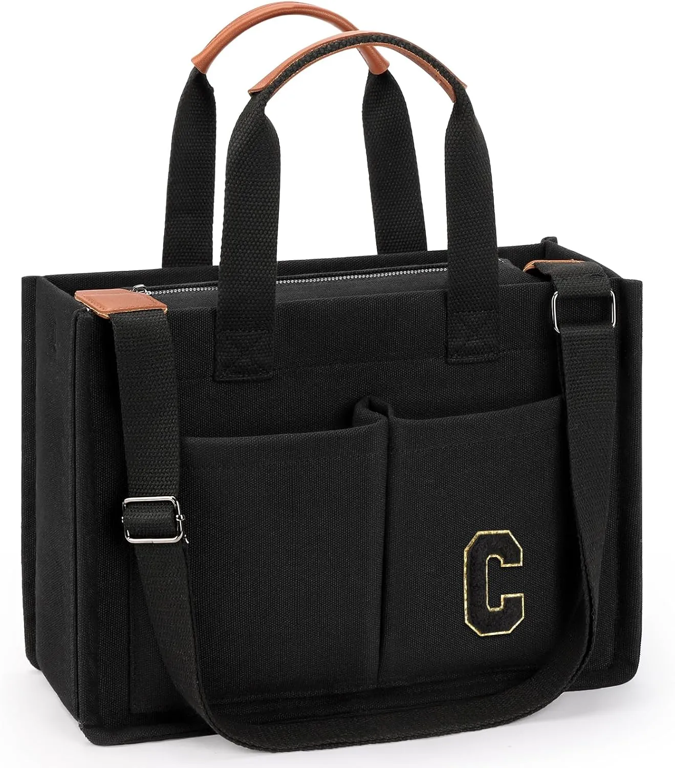 ZORFIN Canvas Tote Bag for Women with Zipper and Pockets Crossbody Work Laptop Book Bag for Travel College Gift